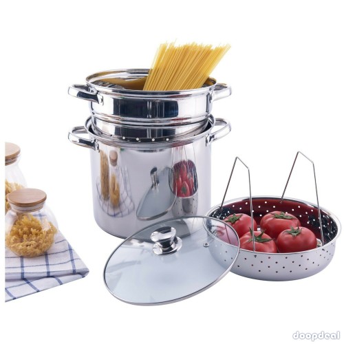 Mainstays MULTI-COOKER POT Stainless Steel Set Cookware 8 Quart Pasta Steamer