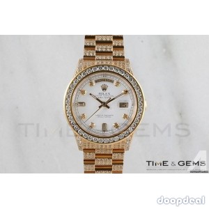 Rolex White Diamond Dial 3Cts Channel Set Bezel Full Pave Day Date Super