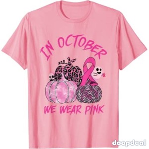 In October We Wear Pink Breast Cancer Awareness Pumpkin T-Shirt