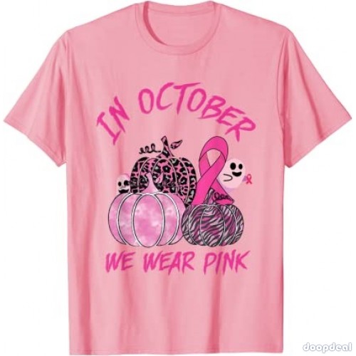 In October We Wear Pink Breast Cancer Awareness Pumpkin T-Shirt