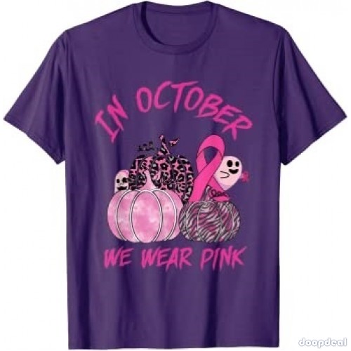 In October We Wear Pink Breast Cancer Awareness Pumpkin T-Shirt